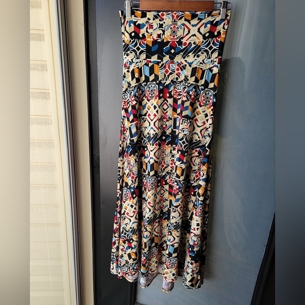 LuLaRoe Womens Size XS Maxi Skirt Fold Over Waist Stretchy Multicolor BOHO